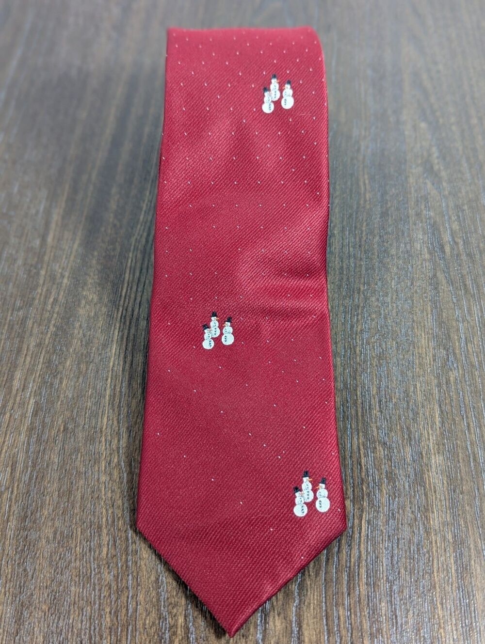 VTG Wemlon Wembley Necktie 55x3 Inch Burgundy Red Snowman Holiday Christmas